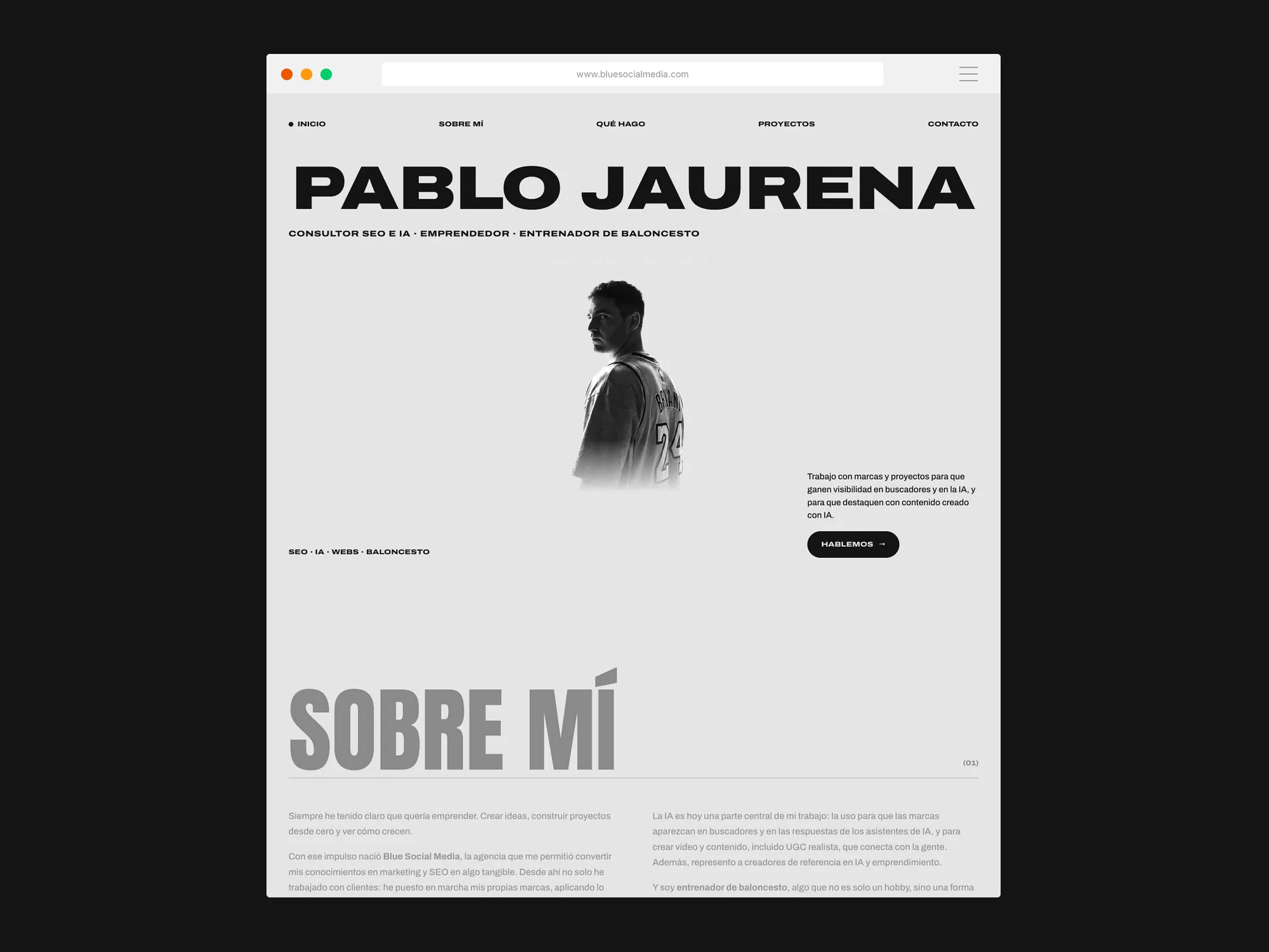 Página web de Pablo Jaurena vista en ordenador