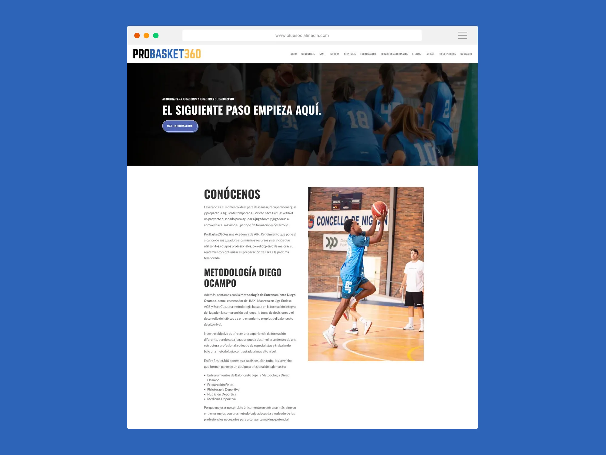Página web de ProBasket360 vista en ordenador
